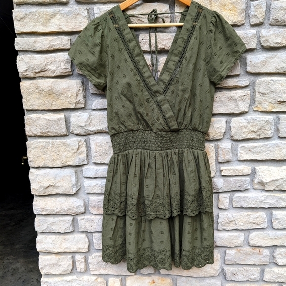 American Eagle Olive Green Eyelet Dress - Picture 2 of 6